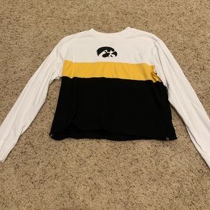 iowa hawkeye cropped long sleeve, size small, color: black/gold/white